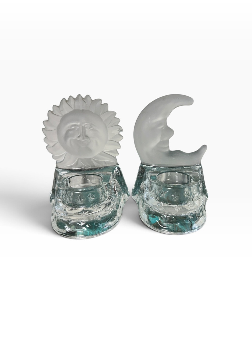 90s PartyLite Celestial Sun and Moon Tealight / Votive Candle Holders - Set of 2